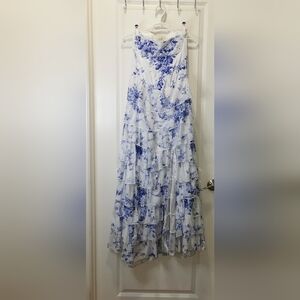 Floral Blue and White Midi Dress Bustier Top